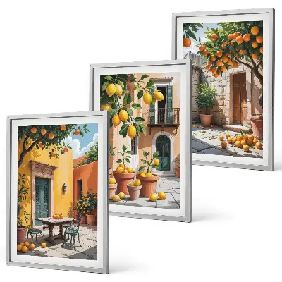 Wanddecoratieset schilderijen citrusvruchten in de tuin