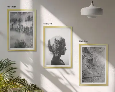 Fotowand met een bos in de mist, een portret van een boom en een paardenbloem
