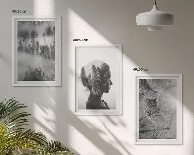 Fotowand met een bos in de mist, een portret van een boom en een paardenbloem