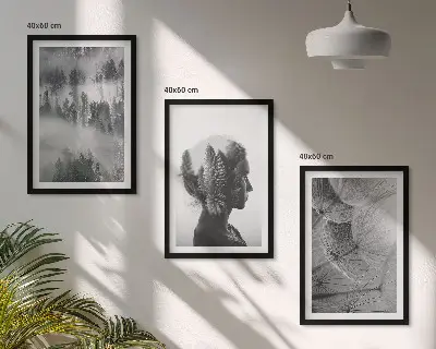 Fotowand met een bos in de mist, een portret van een boom en een paardenbloem