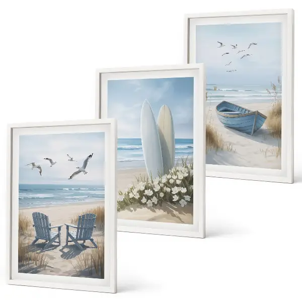 Fotowand met strand en surfplanken met vogels