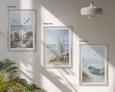 Fotowand met strand en surfplanken met vogels