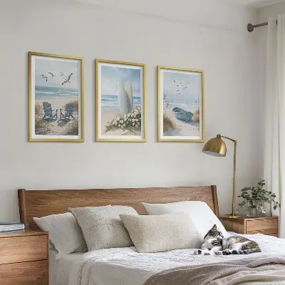 Fotowand met strand en surfplanken met vogels