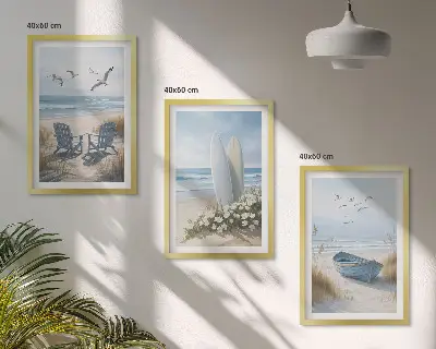 Fotowand met strand en surfplanken met vogels