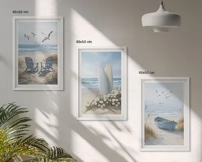Fotowand met strand en surfplanken met vogels