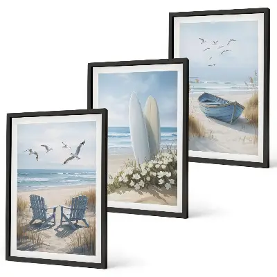 Fotowand met strand en surfplanken met vogels