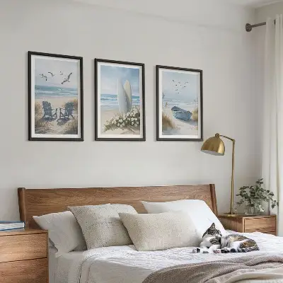 Fotowand met strand en surfplanken met vogels