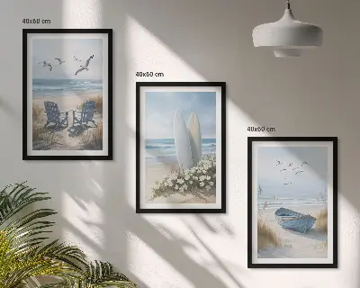 Fotowand met strand en surfplanken met vogels