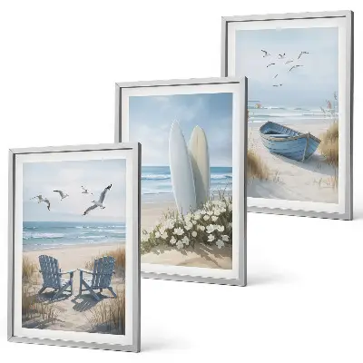 Fotowand met strand en surfplanken met vogels