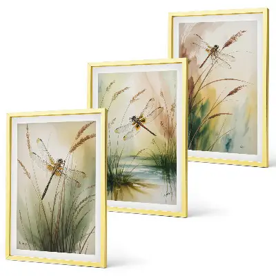 Fotowand schilderij van libellen boven het water met gras