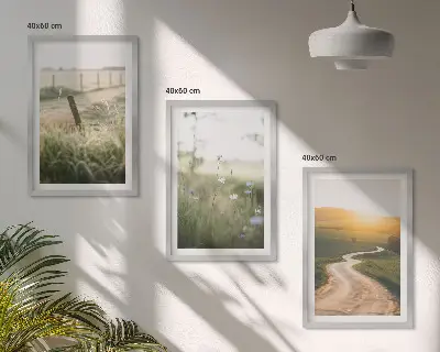 Wanddecoratie set schilderijen landschap met weide weg en zonsondergang