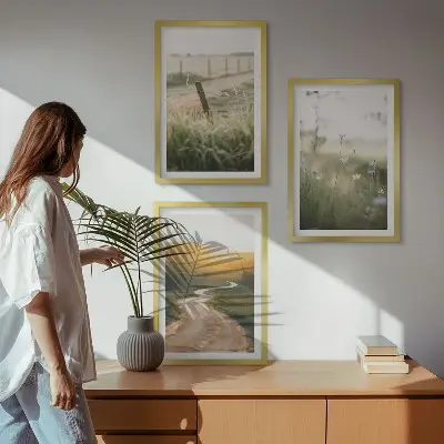 Wanddecoratie set schilderijen landschap met weide weg en zonsondergang