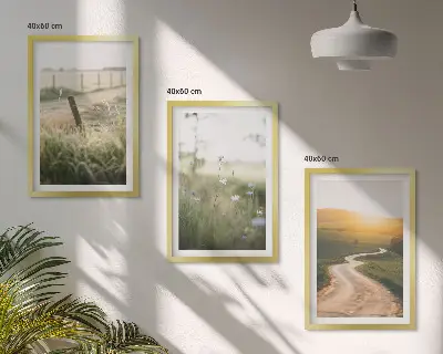 Wanddecoratie set schilderijen landschap met weide weg en zonsondergang