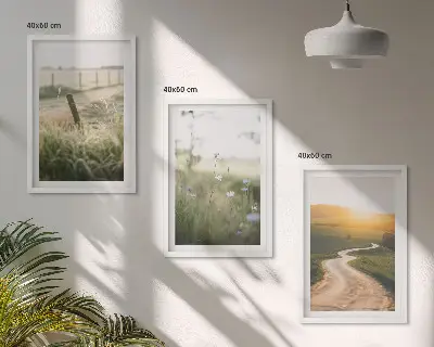 Wanddecoratie set schilderijen landschap met weide weg en zonsondergang