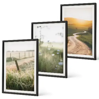 Wanddecoratie set schilderijen landschap met weide weg en zonsondergang