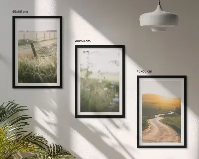 Wanddecoratie set schilderijen landschap met weide weg en zonsondergang