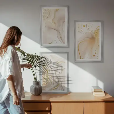 Wanddecoratieset schilderijen met subtiele abstracte patronen