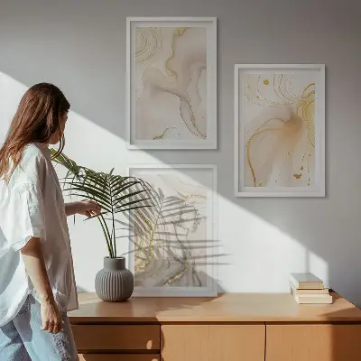Wanddecoratieset schilderijen met subtiele abstracte patronen