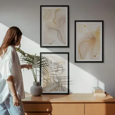 Wanddecoratieset schilderijen met subtiele abstracte patronen