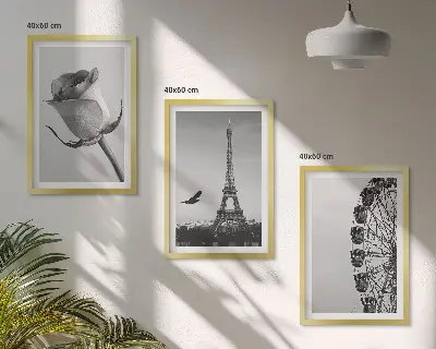 Wanddecoratieset met schilderijen deze set toont een roos, de Eiffeltoren en een reuzenrad