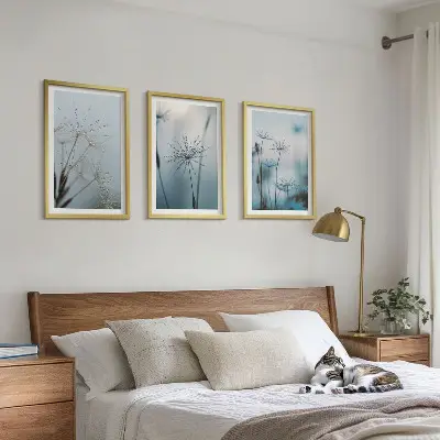 Wanddecoratieset schilderijen paardenbloemen met waterdruppels