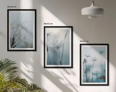 Wanddecoratieset schilderijen paardenbloemen met waterdruppels