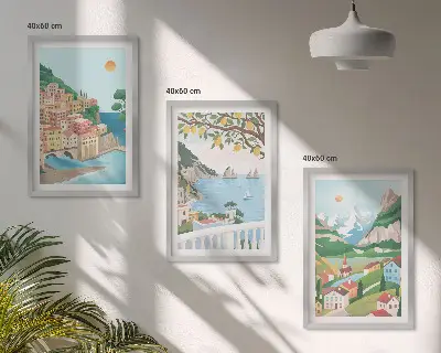 Wanddecoratieset schilderijen met pastelkleurige kustgezichten