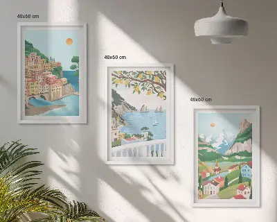 Wanddecoratieset schilderijen met pastelkleurige kustgezichten