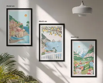Wanddecoratieset schilderijen met pastelkleurige kustgezichten