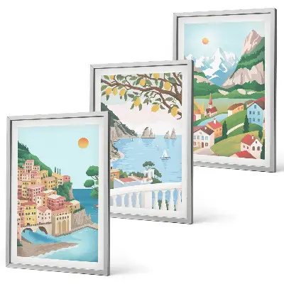 Wanddecoratieset schilderijen met pastelkleurige kustgezichten