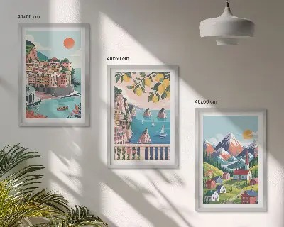 Fotowand met kleurrijke bergen en steden