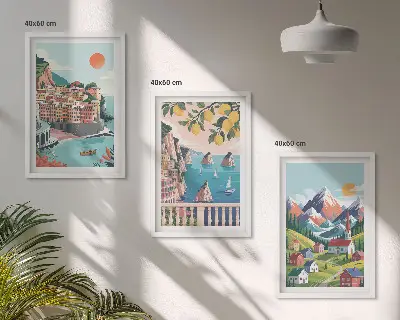Fotowand met kleurrijke bergen en steden