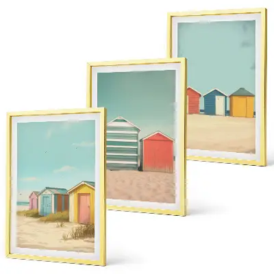 Fotowand met gekleurde strandhuisjes bij zonnig weer