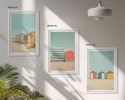 Fotowand met gekleurde strandhuisjes bij zonnig weer