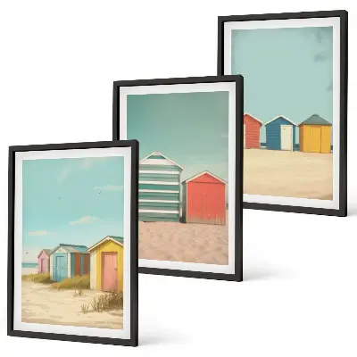 Fotowand met gekleurde strandhuisjes bij zonnig weer