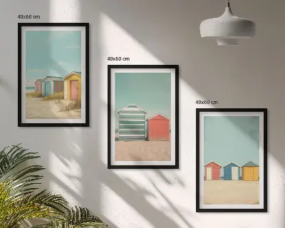 Fotowand met gekleurde strandhuisjes bij zonnig weer