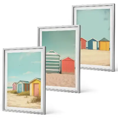Fotowand met gekleurde strandhuisjes bij zonnig weer