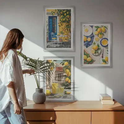 Wanddecoratieset schilderijen citroentuin met drankjes