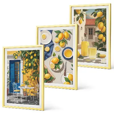 Wanddecoratieset schilderijen citroentuin met drankjes