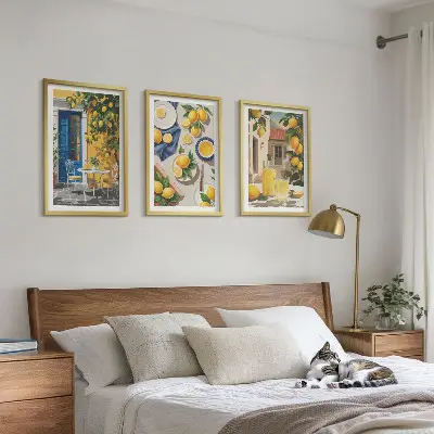 Wanddecoratieset schilderijen citroentuin met drankjes