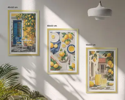 Wanddecoratieset schilderijen citroentuin met drankjes