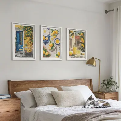 Wanddecoratieset schilderijen citroentuin met drankjes