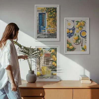 Wanddecoratieset schilderijen citroentuin met drankjes