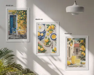Wanddecoratieset schilderijen citroentuin met drankjes