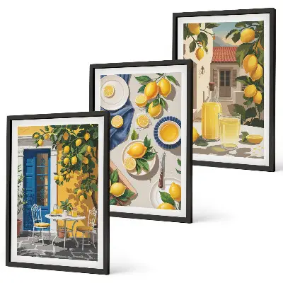 Wanddecoratieset schilderijen citroentuin met drankjes