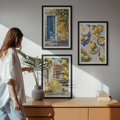 Wanddecoratieset schilderijen citroentuin met drankjes