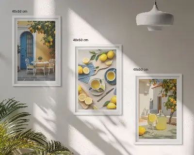 Wanddecoratie set schilderijen met citroenen limonade en blauwe deuren