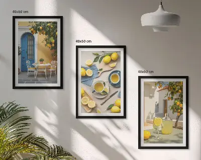 Wanddecoratie set schilderijen met citroenen limonade en blauwe deuren