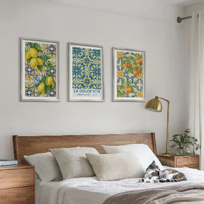 Wanddecoratieset met schilderijen met citroenen en oranjebloesem in Italiaanse stijl