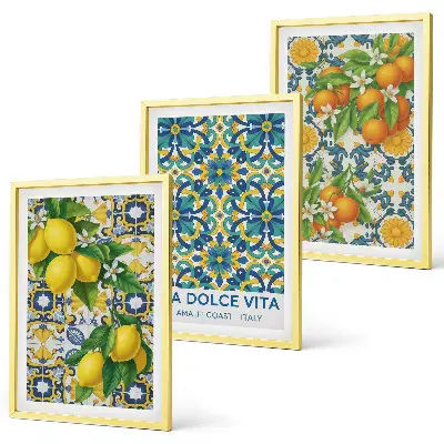 Wanddecoratieset met schilderijen met citroenen en oranjebloesem in Italiaanse stijl